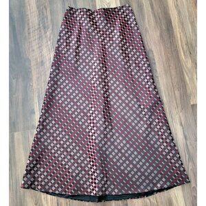 Black Burgundy Check Satin A- Line Maxi Skirt Formal Whimsigoth Sz 8